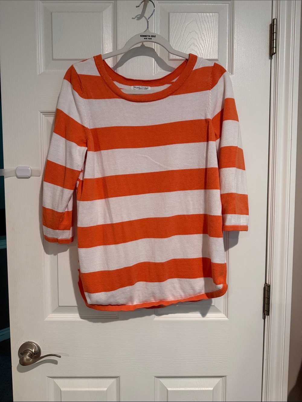 NorthStyle Orange & White Striped Scoop Neck Sweater